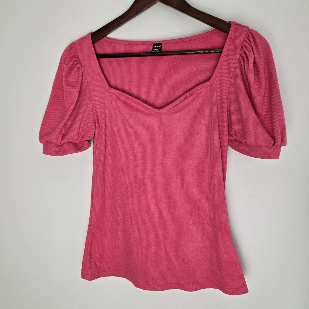 SHEIN Pink Fitted Ruched Blouse